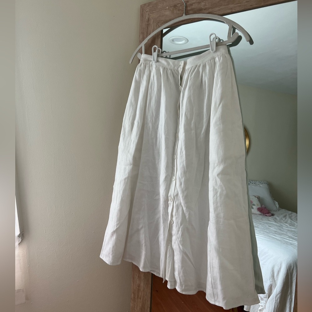 Reformation Cream Button-Front Midi Skirt